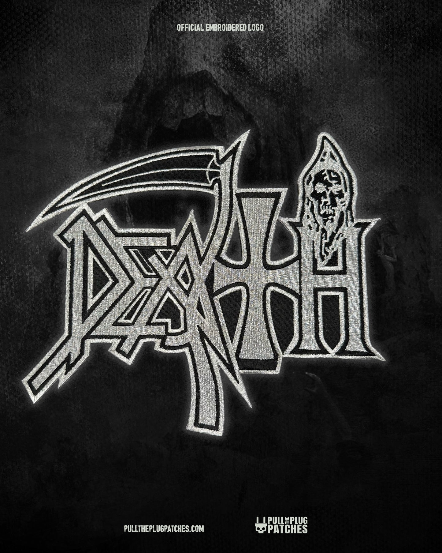 Death - Silver - Embroidered Rocker Style Logo