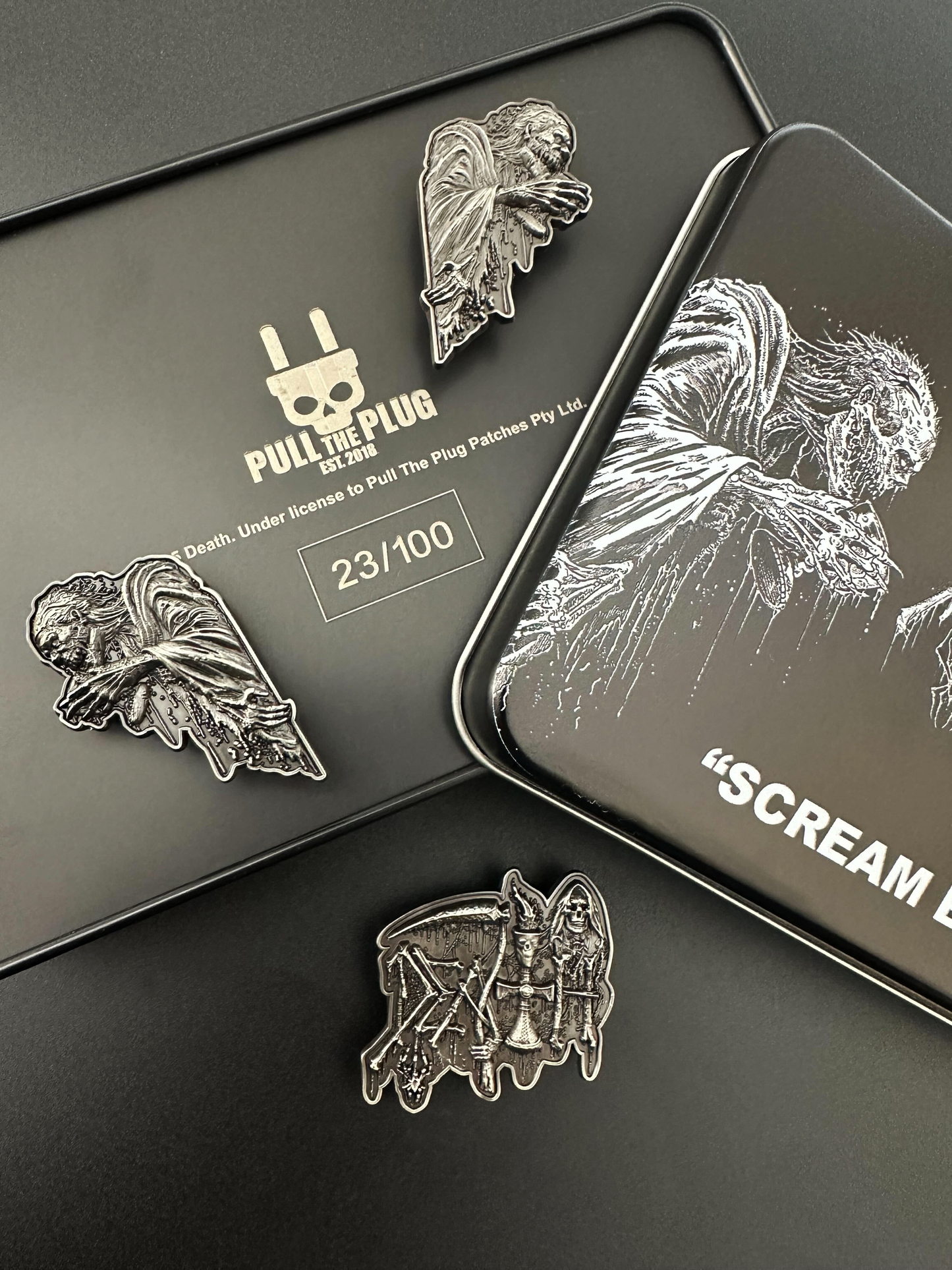 Death - Scream Bloody Gore x Riddickart 38th Anniversary - Tin Box Pin Set (Limited Edition)
