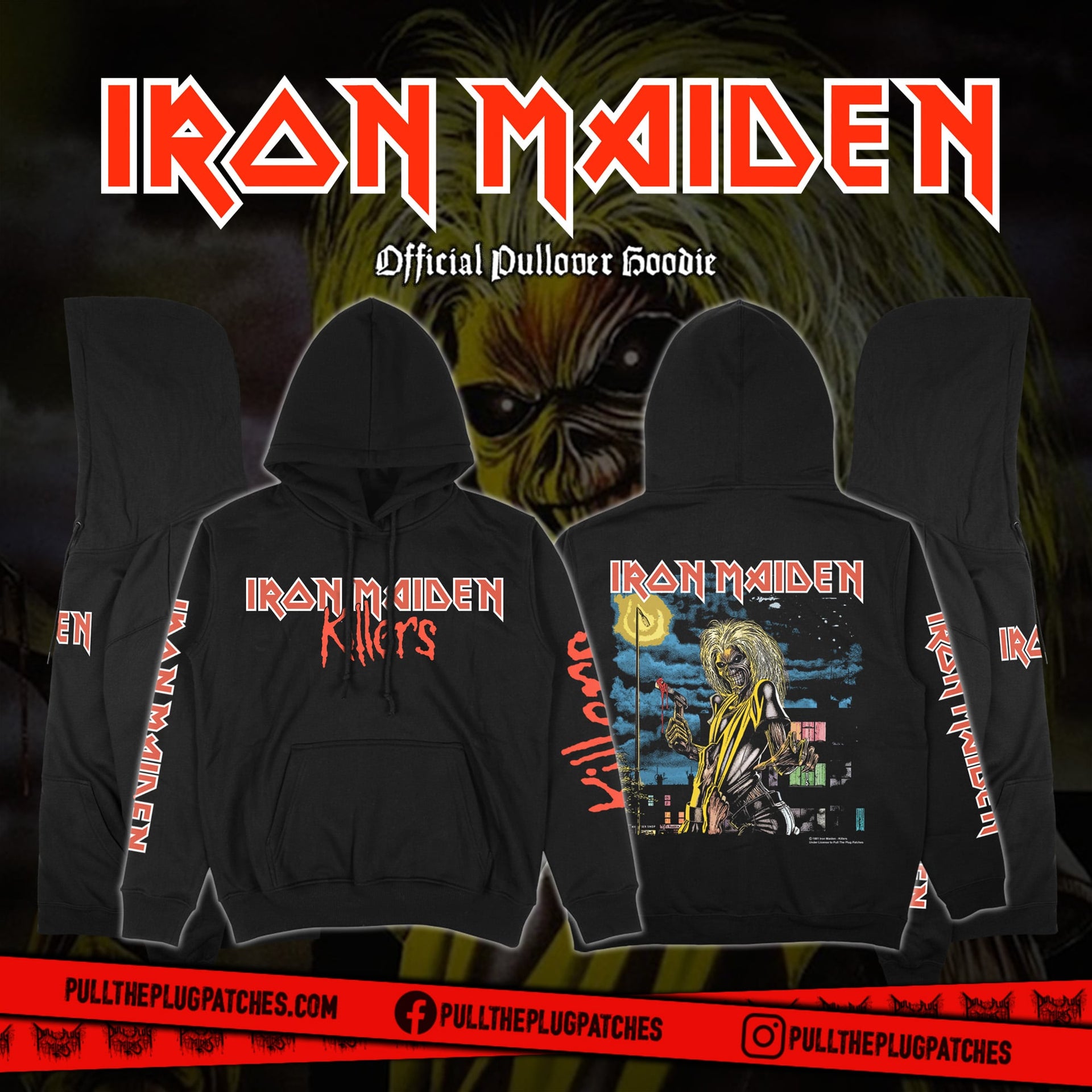 Sweat à Capuche Vintage Iron Maiden – Eddie, Magazine Fan, Heavy Metal, Noir Taille L