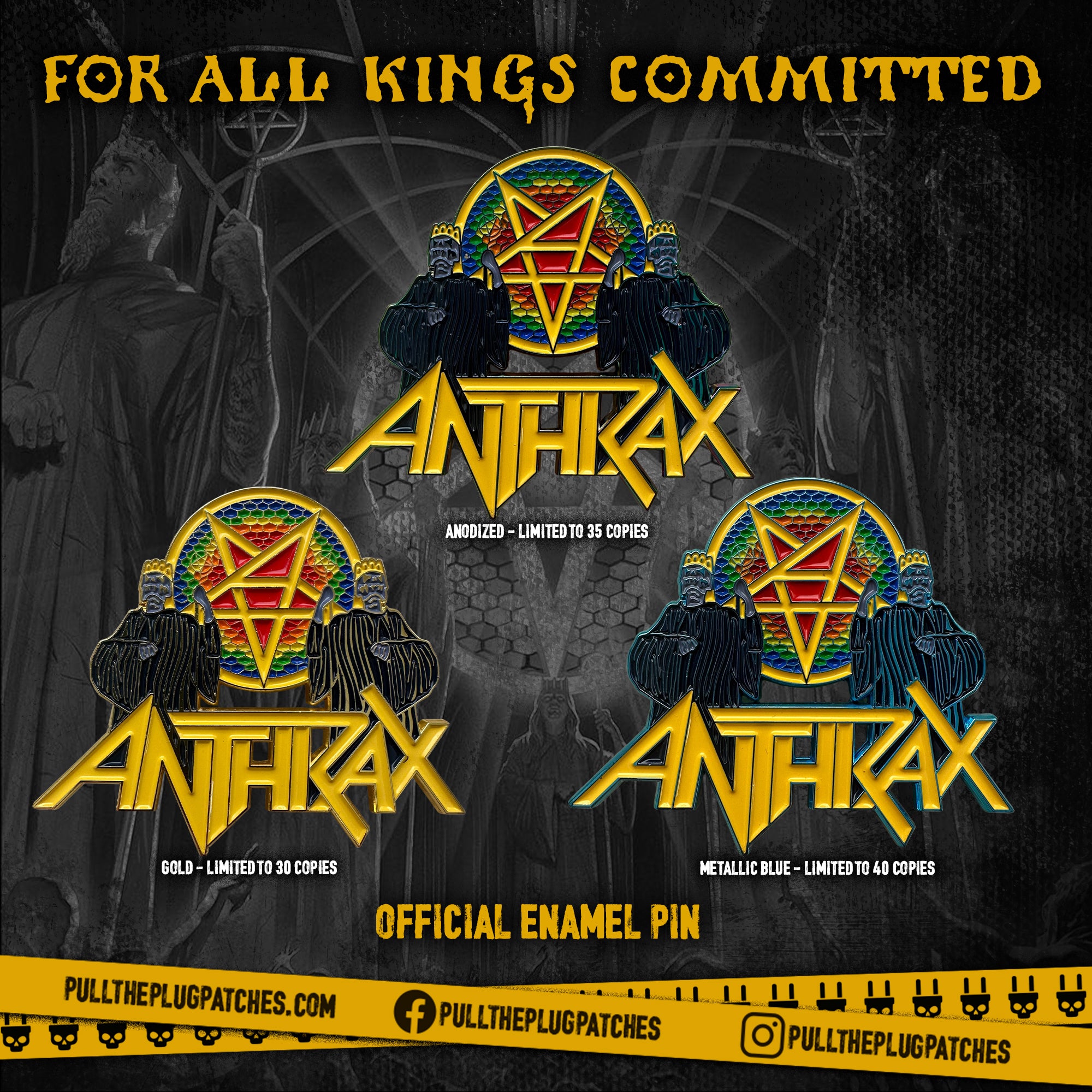 Toppa In Tessuto Anthrax - For All Kings 9x10 Cm - Patch Ricamata Per Giacca Zaino O Collezione