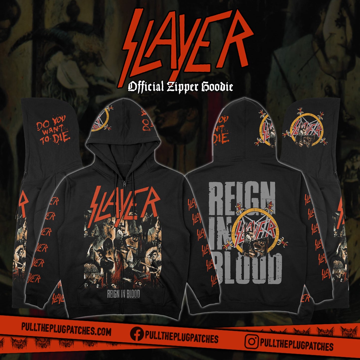 Slayer - Reign In Blood - Deluxe Zipper Hoodie – Pull The Plug Patches
